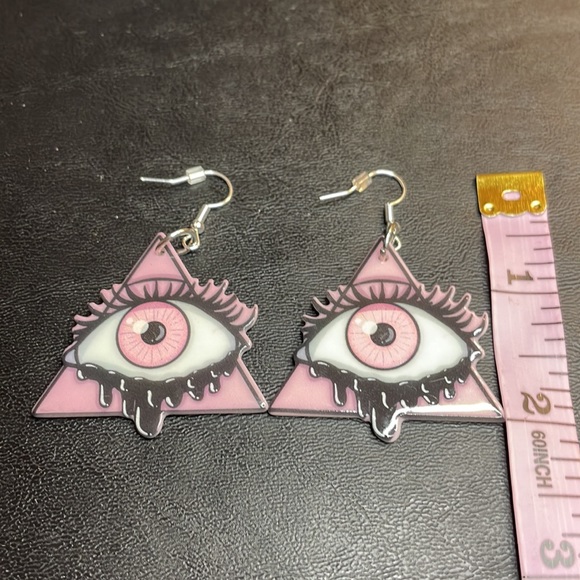 Pink Goth Evil Eye Earrings - Picture 4 of 8